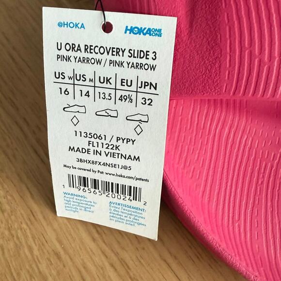 Hoka One One Ora Recovery 3 Pink Yarrow Slides- Men 14- Women 16